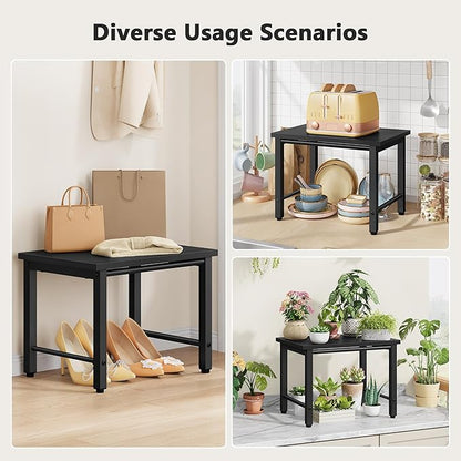 Printer Stand-Desktop Shelf Storage Organizer for Printers,Small End Table, Book Shelf and Wooden Desk Shelf for Home Office, Black