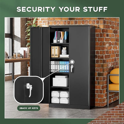 Greenvelly Metal Garage Storage Cabinet, 72” Lockable Storage Cabinet with Adjustable Shelves, Steel Tool Cabinets, Black Metal File Cabinet for Home Office, Garage, School, Classroom(36" W x 18" D)
