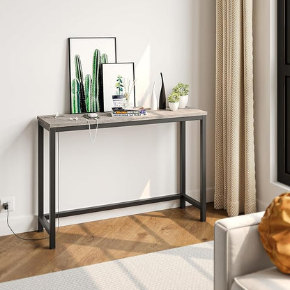 BOFENG Narrow Console Table with Outlet,Thin Sofa Table with Charging Station,41.5 Inch Small Entryway Table,for Hallway,Bedroom,Living Room,Foyer,Grey