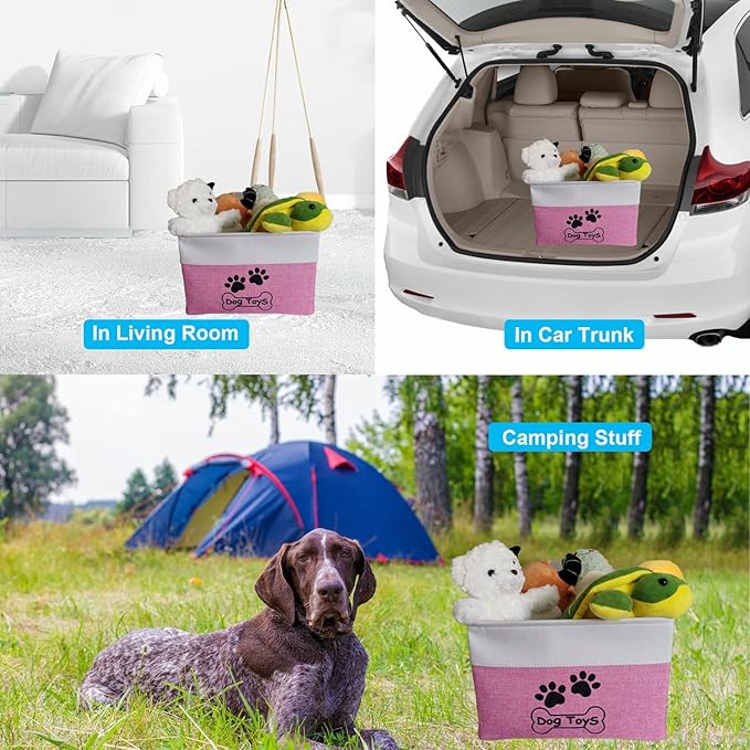 Large Dog Toy Basket Collapsible Dog Toy Box Shape Keeping Rectangle Dog Toy Bin for Pet Toys, Accessories