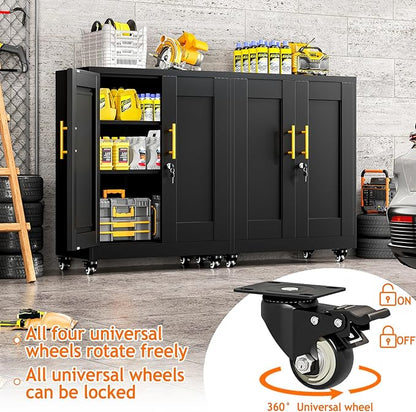 Metal Storage Cabinet with Wheels, 36" Tall Locking Storage Cabinet with 2 Adjustable Shelves, Locking Garage Cabinet, Steel Locker Organizer, for Office, Home, School, Black
