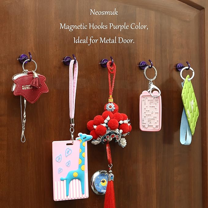 Neosmuk Magnetic Hooks, Cruise Ship Essentials, 30lb+ Heavy Duty Magnetic Hooks for Cruise Cabins, Refrigerator, Grill, Hanging, and Travel | Extra Strong Must-Haves Magnet Hook,Purple,5 Pack