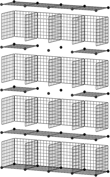YOZO Wire Cube Storage Metal Closet Wardrobe Room Organizaion armoire Pantry Cabinet Book Shelf Organizer Rack MultiFuncation Cubby Shelving Unit, 16 Cubes, Black