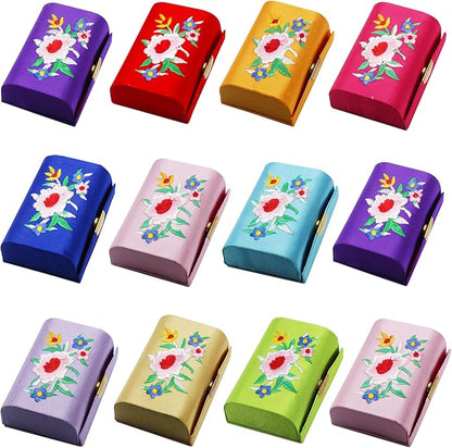 MIAO JIN 12PCS Lipstick Case with Mirror Lipstick Holder Storage Case Mini Portable Embroidery Jewelry Cosmetic Case (Random Color)