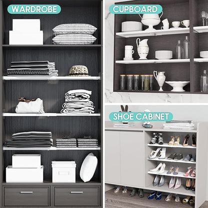 Expandable Closet Tension Shelves Organizers, Heavy-Duty Metal Tension Shelf, Adjustable Locker Shelf Cabinet for Closets Wardrobe Pantry Cupboard Kitchen Laundry