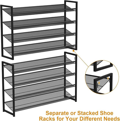 Large Shoe Rack 8 Tier Shoe Organizer, Heavy Duty Metal 4-Tier Stackable Shoe Storage Vertical Shoe Rack for Closet Front Door Entrance, Up to 50 Pairs, 44.8" W x 11.4" D x 56.7" H, Black