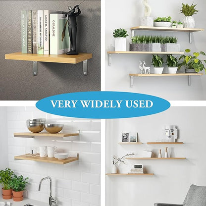 Alise 12 Pcs Floating Shelf Brackets,Heavy Duty L Bracket Corner Brace,5'' x 3'' Stainless Steel Corner Joint Angle Bracket for Hanging Support Shelves Support DIY,Brushed Finish