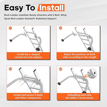 Aluminum Ladder Stabilizer Accessory for Roof Gutters with Wrench, Heavy Duty Extension Ladder Accessory, Wing Spread Wall Ladder Support/Wall Ladder Hook with Non-Slip Rubber Backing Pad