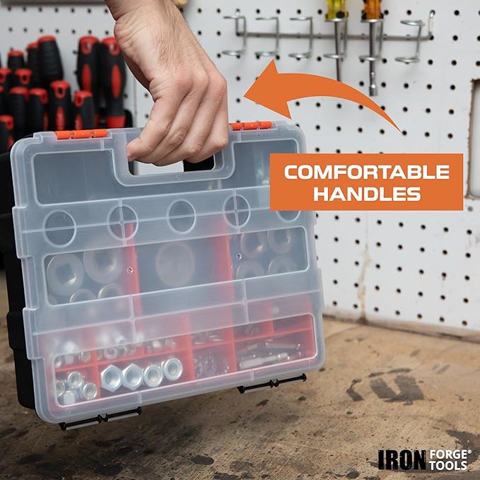 Iron Forge Tools Small Parts Tool Organizer, Service Truck, Cargo Van Shelving- Metal Wall Mount Rack & 3 Hardware Storage Bin Nuts and Bolts Boxes