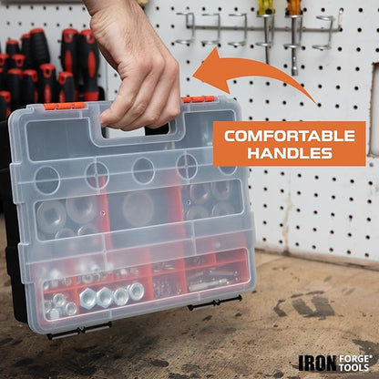 Iron Forge Tools Small Parts Tool Organizer, Service Truck, Cargo Van Shelving- Metal Wall Mount Rack & 3 Hardware Storage Bin Nuts and Bolts Boxes