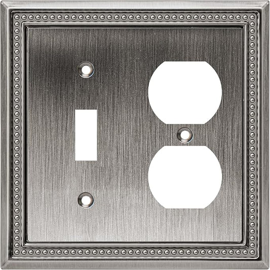 Henne Bery Sunken Pearls Heavy Duty Decorative Wall Plate Switch Plate Outlet Cover (Toggle/Duplex, Heirloom Silver)