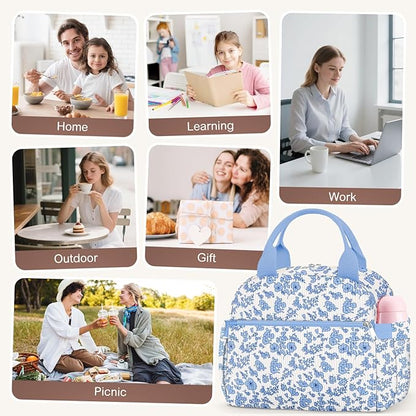 Lunch Bag Lunch Box for Women, Cute Corduroy Insulated Reusable Work Leakproof Simple Adults Flower Large Lunch Boxes Tote Bag Men Cooler Bag