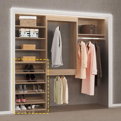 Shoe Shelf Short Tower Closet Unit, Modular Closet System, Wood Closet System Organizer with Storage for Walk In Closets, Clothing Rack for Hanging Clothes, Bedroom, Wood, 31.5"W