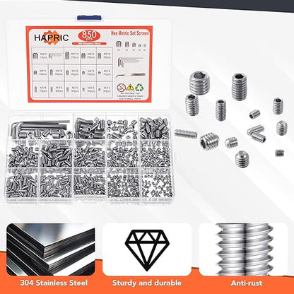 1400 Pcs 26 Size Set Screw Kit Metric&SAE Set Screw Assortment Kit 304 Stainless Steel Head Socket Hex Metric Set Screws Kit Cup-Point Screws (M3-M8, 1/8"-40 to 5/16"-18)