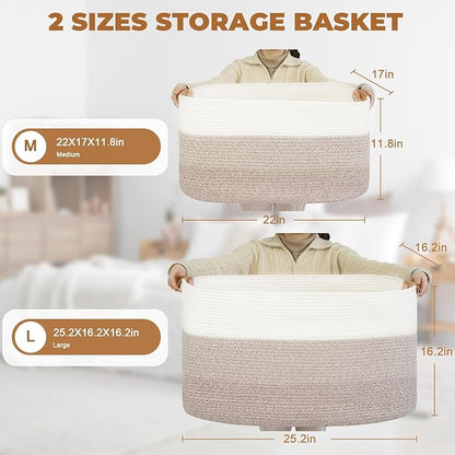 danpinera Blanket Basket, 72L Woven Storage basket with Leather Handle, Eco-friendly Decorative Storage Organization in Bathroom & Living Room for Towels 22 ''*17 ''*11.8 '', Gradient Brown