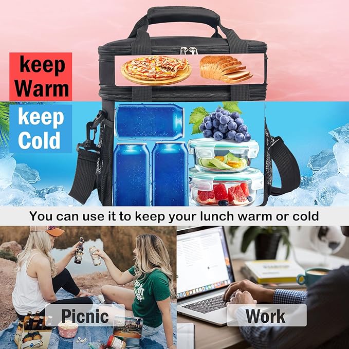 Tactical Lunch Box for Men & Women – Expandable 16L Double Deck Insulated Cooler Bag for Work, Construction & 12-Hour Shifts – Heavy Duty Leakproof Large Meal Prep Tote with Shoulder Strap