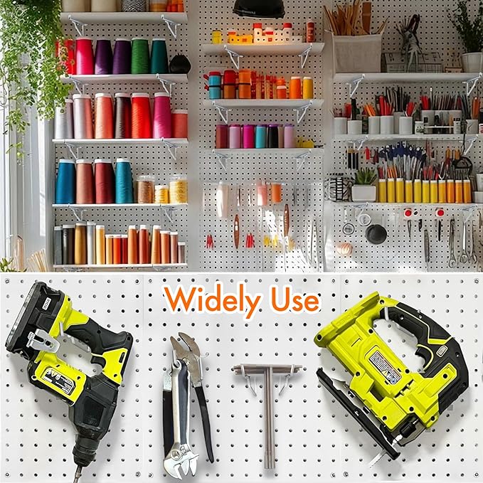 G.CORE Pegboard Shelf Hooks, 10-Pack 6" Silver Peg Board Brackets, 1/4" Peg Board Organizer Accessories, Peg Hooks Assortment Various Tools Storage Arrange System for Garage Craft Workshop Workbench