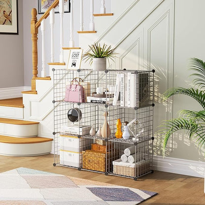 C&AHOME Wire Cube Storage, 9 - Cube Organizer Metal C Grids, Modular Shelves Units, Closet Organizer, Ideal for Home, Office, Living Room, 36.6”L x 12.4”W x 48.4”H, Silver Gray UWCS3009G