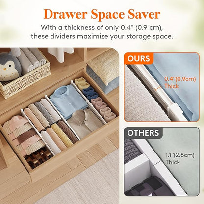Lifewit 4" Tall 5 Pack Drawer Dividers, 35-56.5cm/13.8-22.2" Expandable Drawer Divider for Clothes, Adjustable Dresser Drawer Organizers, Drawers Separators for Dresser/Bathroom/Closet/Kitchen White