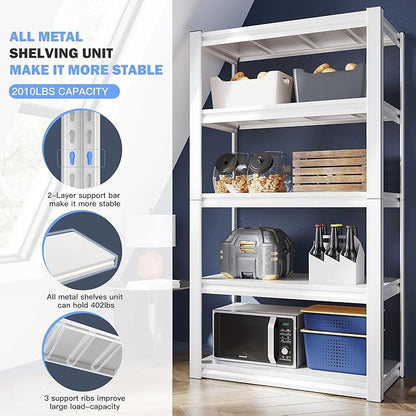 Raybee 72''H Garage Shelving Heavy Duty Storage Shelves Load 2010LBS Adjustable 5 Tier Metal Shelving White Garage Sheves Pantry Shelf for Kitchen Closet 72''H*31.7''W*16.3''D, 3 Pack