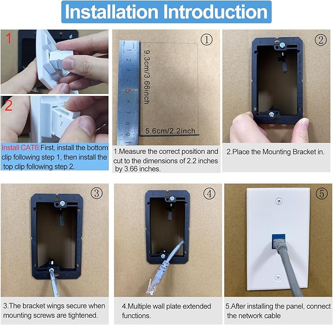 5 Pack Ethernet Wall Outlet Cat6 Plate RJ45 Coupler Keystone Jack Female to Female Gifts Network Blue 1 Port Inline Connector with Low Voltage Mounting Bracket Internet Interconnect Panels Cable