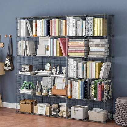 KOUSI 14"x14" Wire Cube Storage, Metal Grid Organizer, 25-Cube Modular Shelving Unit, Stackable Bookcase, Ideal for Living Room, Bedroom, Office, Garage