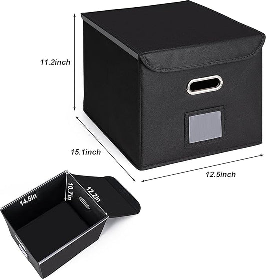 CADONO File Organizer Box with Lid, Large Hanging File Folder Organizer with Plastic Slide, Collapsible Portable Filing Storage Boxes for Office/Decor/Home (Wine Red, 14.9 x 12.59 x 10.8 inch)