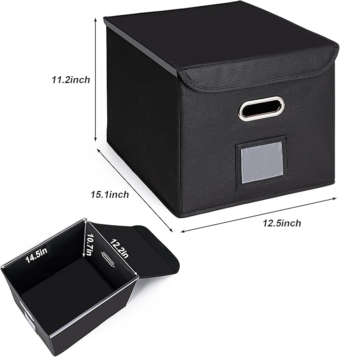 CADONO File Organizer Box with Lid, Large Hanging File Folder Organizer with Plastic Slide, Collapsible Portable Filing Storage Boxes for Office/Decor/Home (Navy Blue, 14.9 x 12.59 x 10.8 inch)