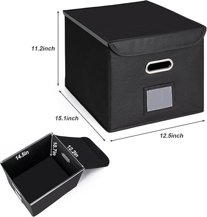 CADONO File Organizer Box with Lid, Large Hanging File Folder Organizer with Plastic Slide, Collapsible Portable Filing Storage Boxes for Office/Decor/Home (Grey, 14.9 x 12.59 x 10.8 inch)
