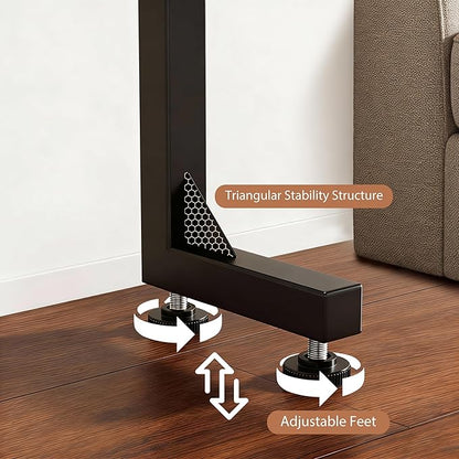 GRLEAF 35" Adjustable Height Narrow Console Table with Power Outlets, Long Sofa Table with Charging Station Behind Couch Table Skinny Entryway Table for Living Room, Hallway and Office – Black