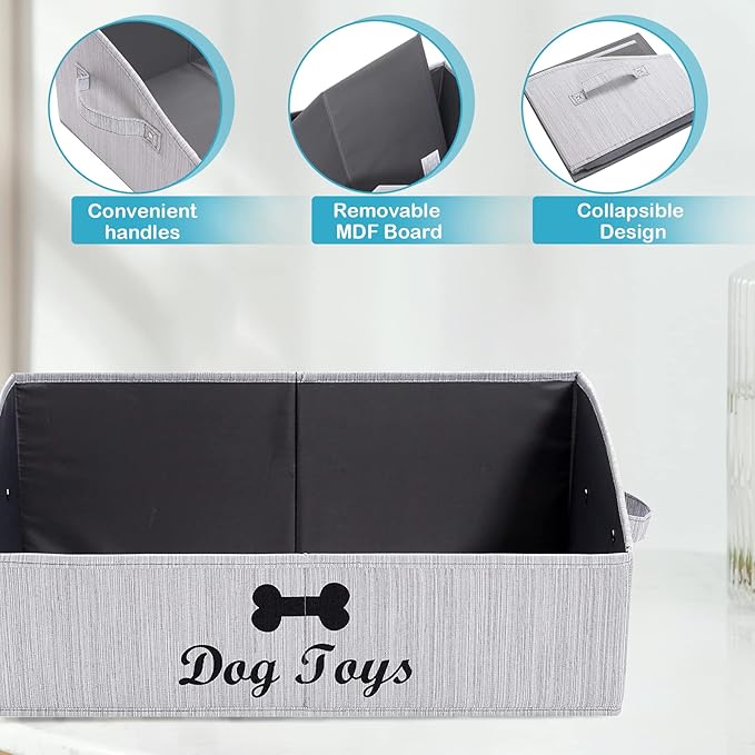 Linen-cotton blend Dog Toy Box - Organize Toys, Blankets, Leashes, Gray