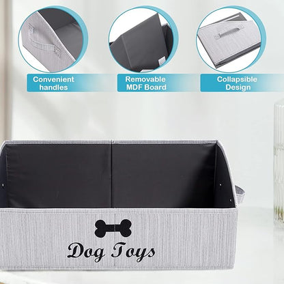 Linen-cotton blend Dog Toy Box - Organize Toys, Blankets, Leashes, Gray
