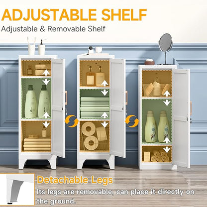 46"H White Metal Locker with 1 Lockable Door and 2 Adjustable Shelves For Employees,3 Tier Small Storage Cabinet with Detachable Legs and Vintage Handle for Kitchen, Office,School,Gym,Easy Assembly
