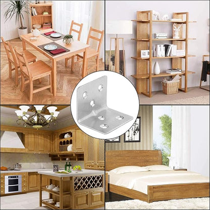 64 PCS Sliver Corner Brace, Stainless Steel 38MM X 30MM X 30MM Heavy Duty L Bracket for Furniture, Corner Steel Joint Right Angle Shelf Support Corner for Shelves, Furniture and Cabinet, Round End