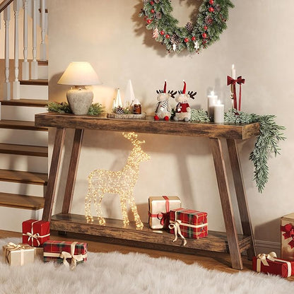 Huuger Console Table with Charging Station, USB-C Port, 2 Tiers Entryway Table, 53.9 Inch Sofa Table with Metal Legs, Entry Hallway Table with Thicker Desktop, Modern Behind Couch Table, Rustic Brown