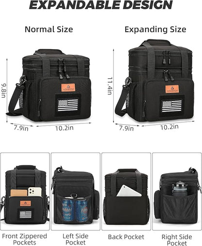 HSHRISH Expandable Lunch Box, Double Deck Large Insulated Lunch Bag for Men, Durable Leakproof Cooler Bag for Men Work Shift Outdoor Trips, 20 Can/15 L, Black