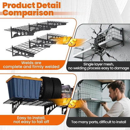 2x4ft Garage Shelving Wall Mounted,47" *24" Heavy Duty Walls Shelf Storage Rack,1100LBS Shelving Wall Mounted for Garage,Kitchens,Storeroom,Basement,Rust-Proof,Easy Installation