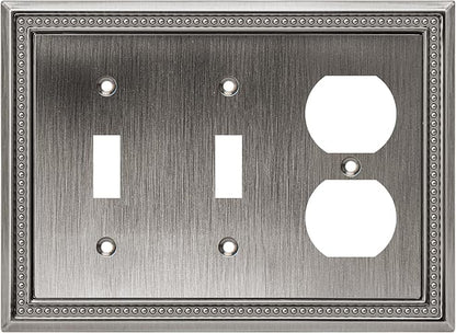 Henne Bery Sunken Pearls Heavy Duty Decorative Wall Plate Switch Plate Outlet Cover (Double Toggle/Single Duplex, Heirloom Silver)