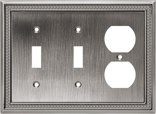 Henne Bery Sunken Pearls Heavy Duty Decorative Wall Plate Switch Plate Outlet Cover (Double Toggle/Single Duplex, Heirloom Silver)