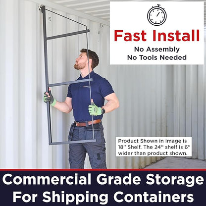 XL Heavy Duty Shipping Container Shelving, 4 Pack Shipping Container Accessories, Pre Welded Storage Container Shelves, Conex Compatible Shipping Container Brackets (24" Shelves (Pack 4))