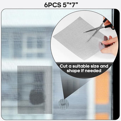 5" x 7" Black/Grey Screen Repair Kit, 6 PCS Window Screen Patch Repair Tape for Mesh Window Door, Strong Adhesive Fiberglass Mesh Pacth Tape