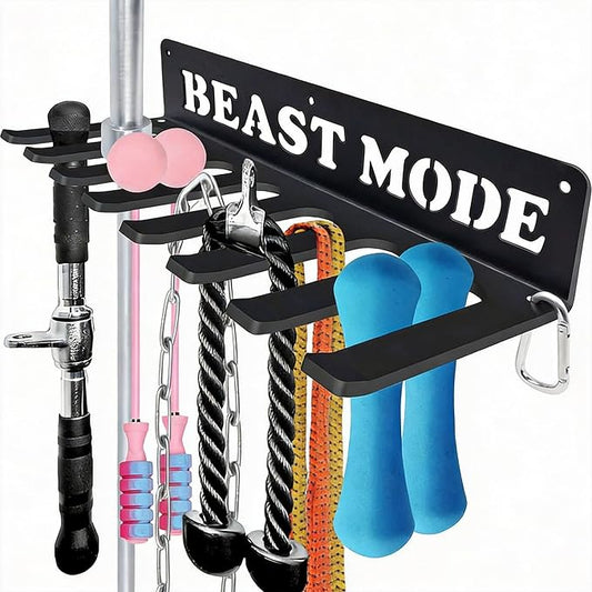 Gym Home Rack 8 Hook Heavy-Duty Wall-mounted Organizer Multi-Purpose Workout Gear Wall Hanger Storage for Resistance Bands Jump Ropes Lifting Belt Fitness Bands Barbells Carabiners Included