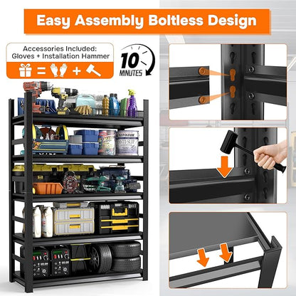 71"H*16"D Garage Storage Shelves, Metal Garage Shelving Unit 5-Tier with Fences, 3000 lbs Capacity, Adjustable Heavy Duty Rack Organizer for Basement, Pantry, Warehouse, 35 inch Wide, Black