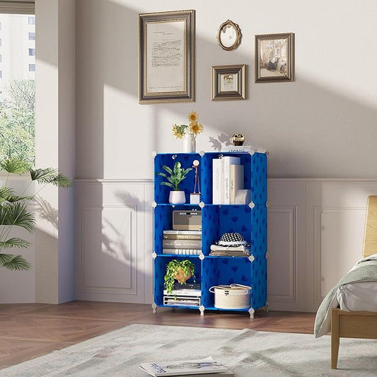 UNKU Cube Storage Organizer, 6 Cube Closet Organizer Storage Shelves, DIY Stackable Bookcase, Clothes Organizer Shelf for Closet, Bedroom, Living Room, Cabinet, Home, Office, Dark Blue
