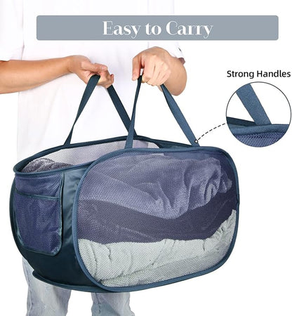 4 Pack Collapsible Laundry Baskets, Foldable Laundry Basket with Pocket, Durable Pop Up Hampers, Reinforced Handles Dirty Clothes Hamper for Laundry, Bedroom, Bathroom, Dorm, Travel or Camping Navy
