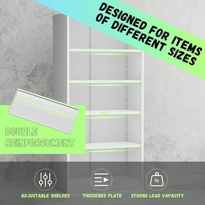 Bonusall 72" Metal Garage Storage Cabinet, 2 Locking Doors & 4 Adjustable Shelves Tall Storage, Heavy Duty Steel Tool Cabinet for Home, Office, Warehouse, School - White