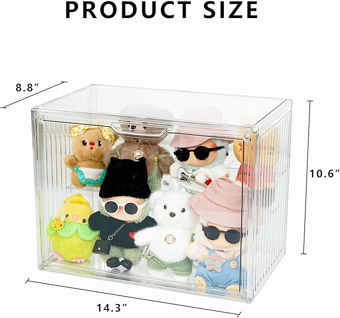 Clear Doll Storage Box Compatible with Labubu - Stackable Organizer for 15-17cm Dolls & Accessories, Transparent Display Case for Collectibles, Action Figures, and Toy Clothes