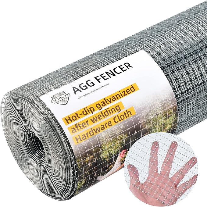 24inch x 100ft Hardware Cloth 1/2 inch Chicken Wire Fencing 19Ga, Hot Dipped Galvanized After Welding Garden Plant Supports Welded Metal Chicken Wire Fence Poultry Animal Netting Cage Screen