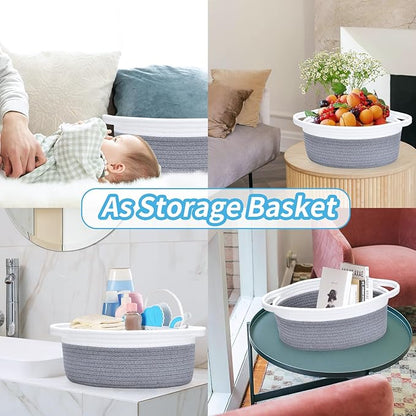 ABenkle Small Basket with Gift Bags and Ribbons, Empty Gift Baskets for Mother's Day, Decorative Boho Rope Woven Nursery Storage Organizer Toy Baskets with Handle for Baby Showers, 12"X 8" X 5"