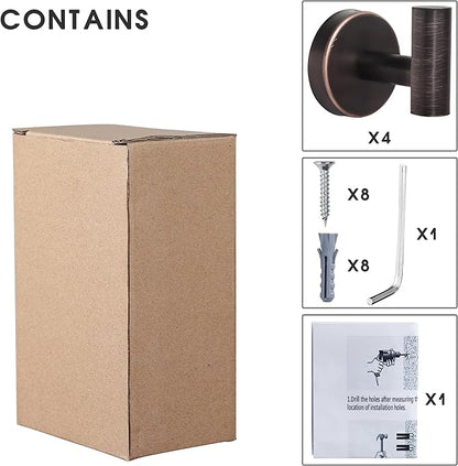 Bathroom Robe Towel Hooks Coat Wall Hook Stainless Steel Heavy Duty Door Hanger Clothes Cabinet Closet Sponges Hook for Bathroom Bedroom Kitchen Hotel Pool 4 Packs (Oil Rubbed Bronze)